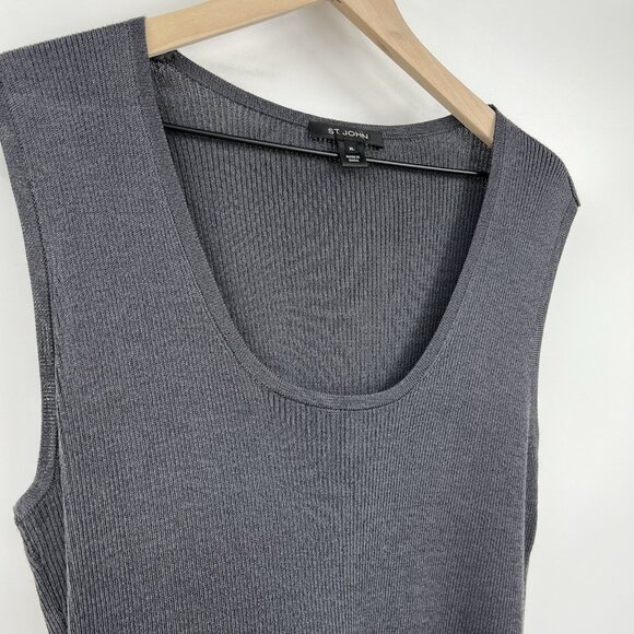 St. John Recent Slate Gray Ribbed Shell Top Sleeveless XL Layering Wool Blend - Picture 2 of 6